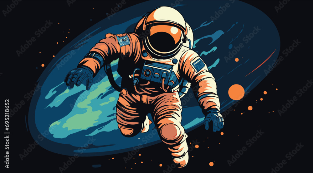 Wall mural space exploration vector vector illustration of an astronaut floating in space with the earth in the