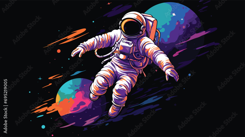 Wall mural space exploration vector vector illustration of an astronaut floating in space with the earth in the