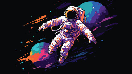 Space Exploration Vector vector illustration of an astronaut floating in space with the Earth in the background, showcasing the beauty and vastness of the cosmos. - obrazy, fototapety, plakaty