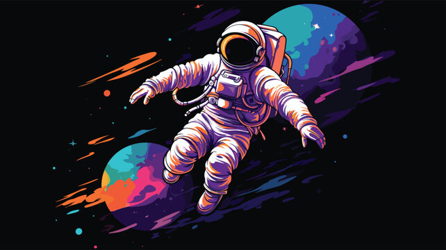 Space Exploration Vector vector illustration of an astronaut floating in space with the Earth in the background, showcasing the beauty and vastness of the cosmos.