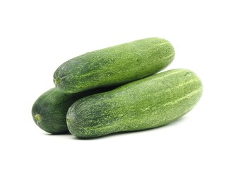Fresh green cucumbers without chemicals  Placed isolated on a white background.