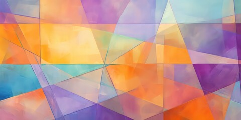 A modern abstract background in a palette of purple, orange, gold, yellow, and mint, characterized by the presence of geometric line shapes for a dynamic and contemporary feel.