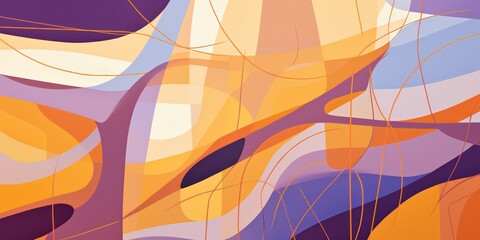 A modern abstract background in a palette of purple, orange, gold, yellow, and mint, characterized by the presence of geometric line shapes for a dynamic and contemporary feel. - obrazy, fototapety, plakaty