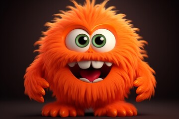 Fototapeta premium Cute orange furry monster 3D cartoon character