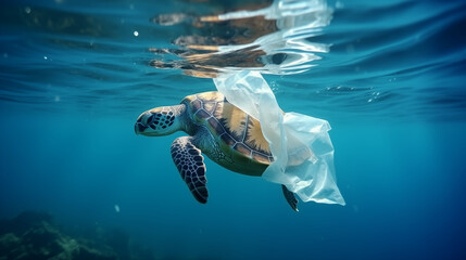 海洋プラスチックとウミガメのイメージ