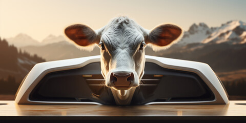 Naklejka premium Futuristic, smart farming concept. Cow with futuristic interface.