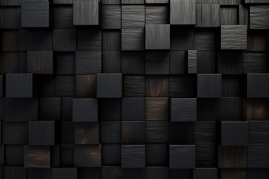 Fototapeta Abstract block stack wooden 3d cubes, black wood texture for backdrop