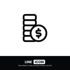 Coins stack icon pixel perfect | Vector outline illustration