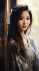 Asian woman portrait , vertical background