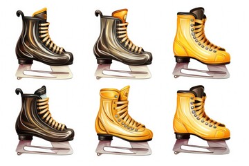 A set of four pairs of ice skates, perfect for enjoying winter activities. Ideal for ice skating rinks, winter sports, and outdoor recreational activities.