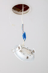 Broken LED lamp on a suspended ceiling
