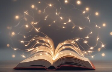 Open book with abstract light shining in the dark concept of literature and fairy tales from AI Generated
