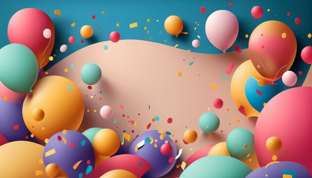 colorful balloons and confetti, Background with balloons and confetti birthday card or invitation design background, Ai generated image