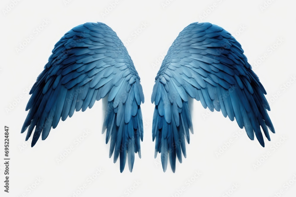 Poster A pair of blue wings on a white background. Versatile image that can be used for various concepts and designs