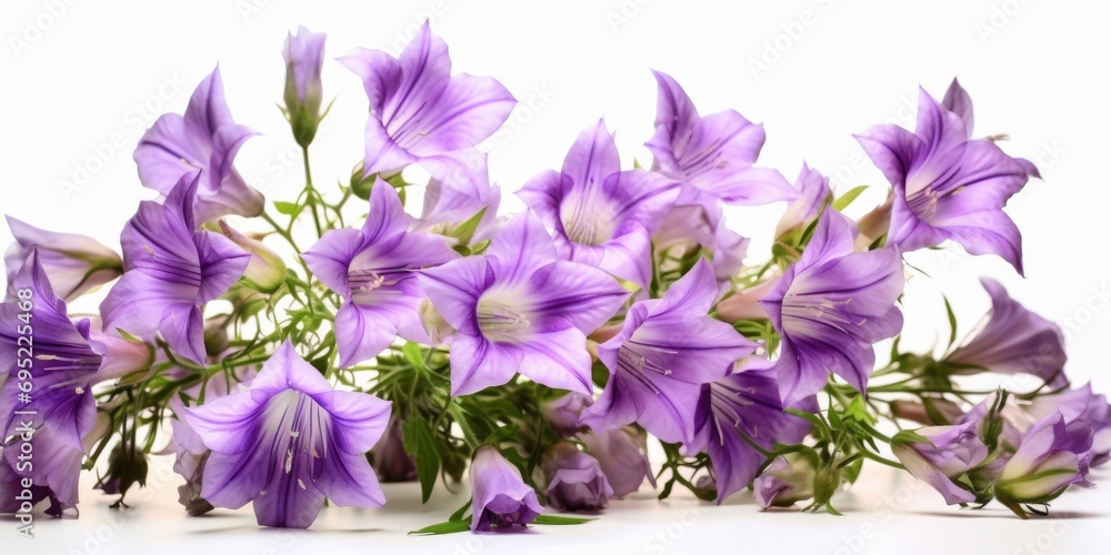 Poster a beautiful bunch of purple flowers arranged on a clean white surface. perfect for adding a touch of