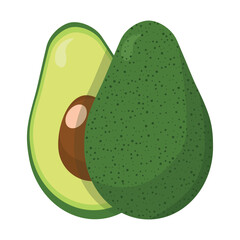 A set of avocados. Whole avocado, sliced. avocado with a stone. A delicious and healthy fruit for a healthy diet. Vector illustration isolated on a white background for design and web.