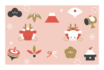 かわいい辰年年賀状はがきイラストテンプレート　2024年