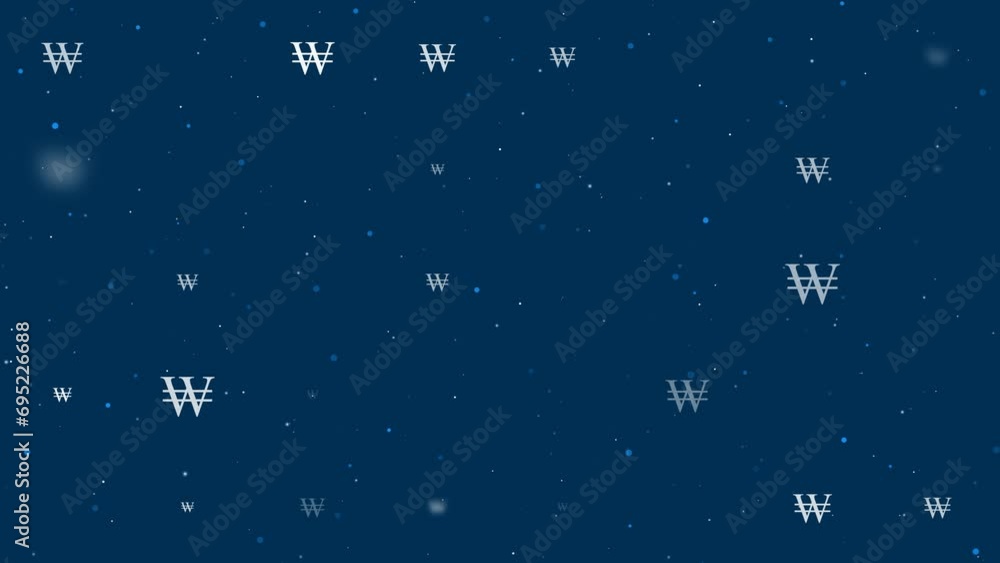 Poster template animation of evenly spaced korean won signs of different sizes and opacity. animation of tr