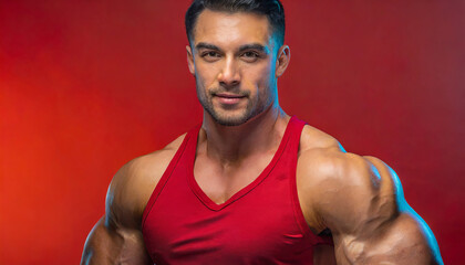 Fototapeta premium Muscular Male Model: Strong and Fit Athlete in Studio Portrait
