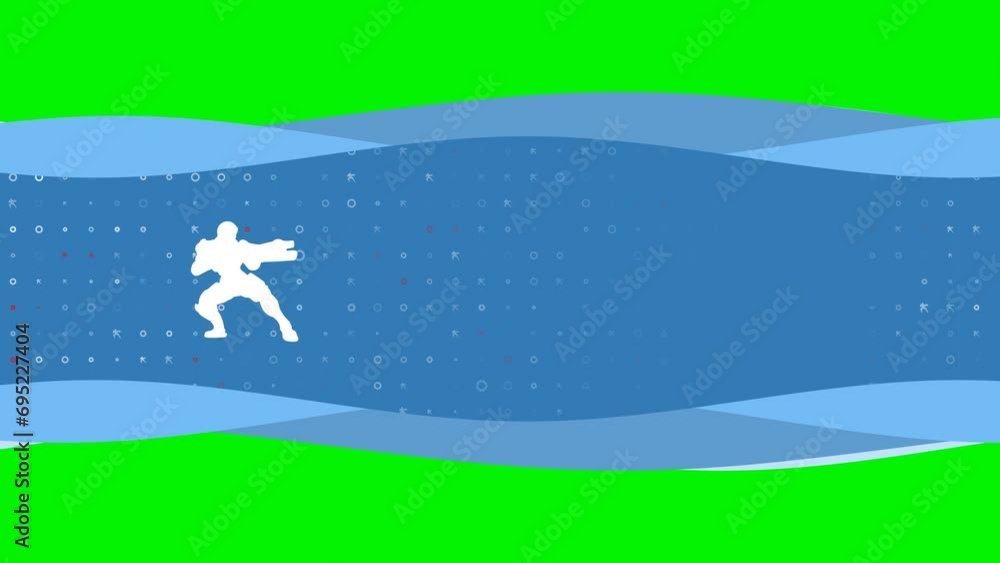 Poster animation of blue banner waves movement with white combat robot symbol on the left. on the backgroun