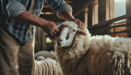 The process of shearing sheep's wool