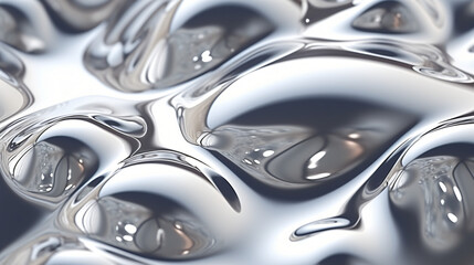 Close up texture of liquid shiny metal in silver