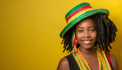 Portrait of a young woman in a rasta hat.