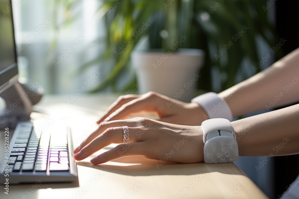 Poster person typing on a keyboard, suitable for technology and office-related themes