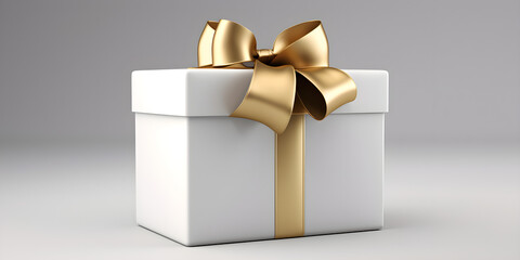 white gift box with gold ribbon, 