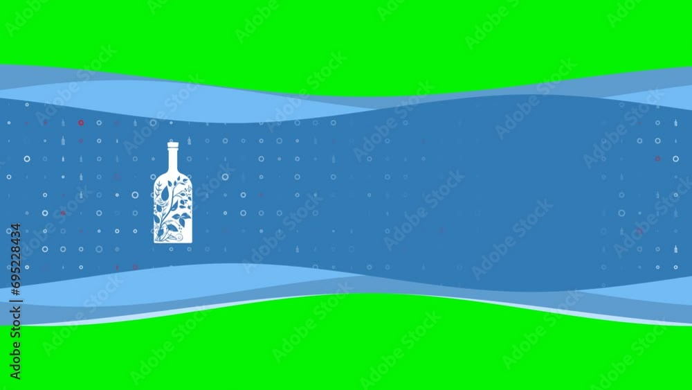 Aufkleber animation of blue banner waves movement with white a branch in a bottle symbol on the left. on the b