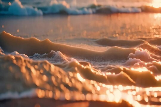 Close up of wave baech Generative AI. Virtual video scene animated background