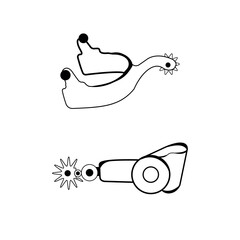 Cowboy Spurs Vector Illustration Set With Clip Art White Background And Cowboy Spurs Isolated Symbol. Cowboy Boot American, Footwear Footwear, Silhouette Cartoon Outline With White Background