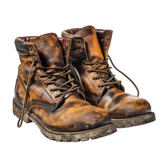 Pair of Old Boots Isolated on Transparent or White Background, PNG