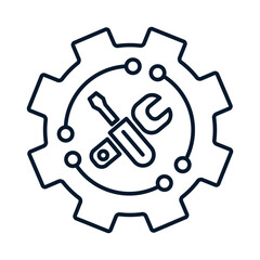 Improvement, modernization of electronic technology. Vector linear icon isolated on white background.