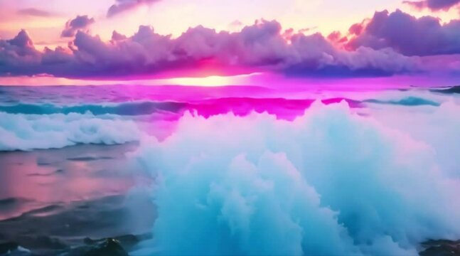 The sea at sunset Generative AI. Virtual video scene animated background