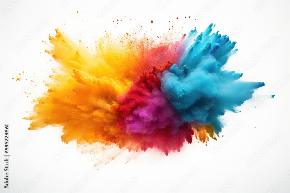 Poster colorful powder cloud on a white background. perfect for adding a burst of color and energy to your 