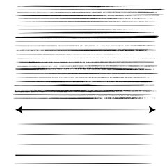 Set of wavy horizontal lines. Marker hand-drawn line border set and scribble design elements. Lines hand drawn paint brush stroke. Vector set isolated on white. Hand drawn scribble.Black ink design - obrazy, fototapety, plakaty