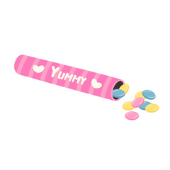 Candies in package. Sweet chewing bonbons.  Classic 80’s or 90’s pack.