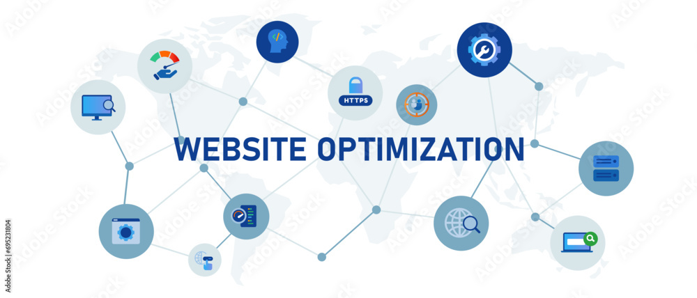 Poster website optimization performance speed concept banner header connected icon set symbol illustration