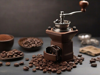 manual chocolate coffee grinder surrounded by coffee groups