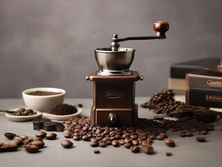 manual chocolate coffee grinder surrounded by coffee groups