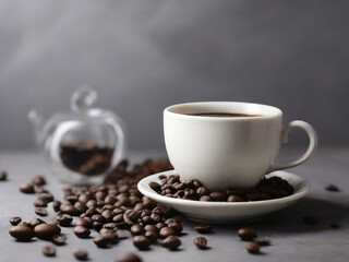 coffee beans and white ceramic teacup