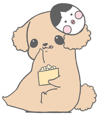 お面をつけて節分豆をもつトイプードル