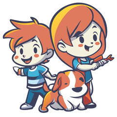 child and dog vector