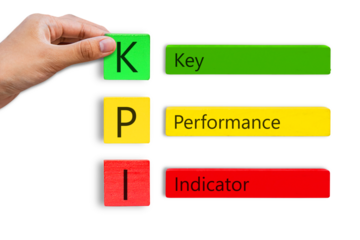 KPI, Key Performance Indicator. Businessman holds cube with KPI icon; business goals, indicators . For business planning and measure success, target achievement. PNG