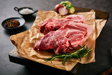 pork neck steak on the cutting board