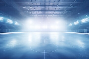 An empty hockey rink with lights shining on it. Suitable for sports and recreational themes