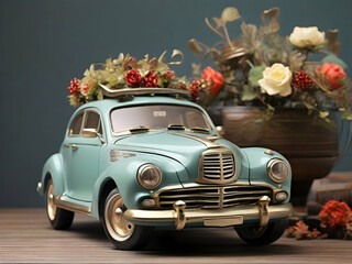 vintage car decoration with flowers, ai generated