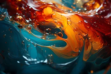Poster Abstract liquid kaleidoscope featuring vibrant swirls of emerald green and fiery crimson, capturing the eye in a mesmerizing HD composition ©  ALLAH LOVE