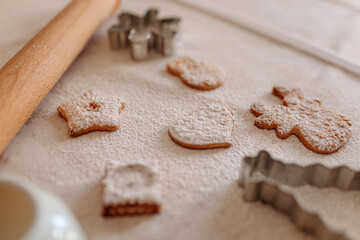 Christmas Cookies and Cutters with sugar on top